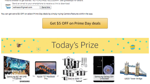 Amazon App 'Prime Day' Giveaway Page